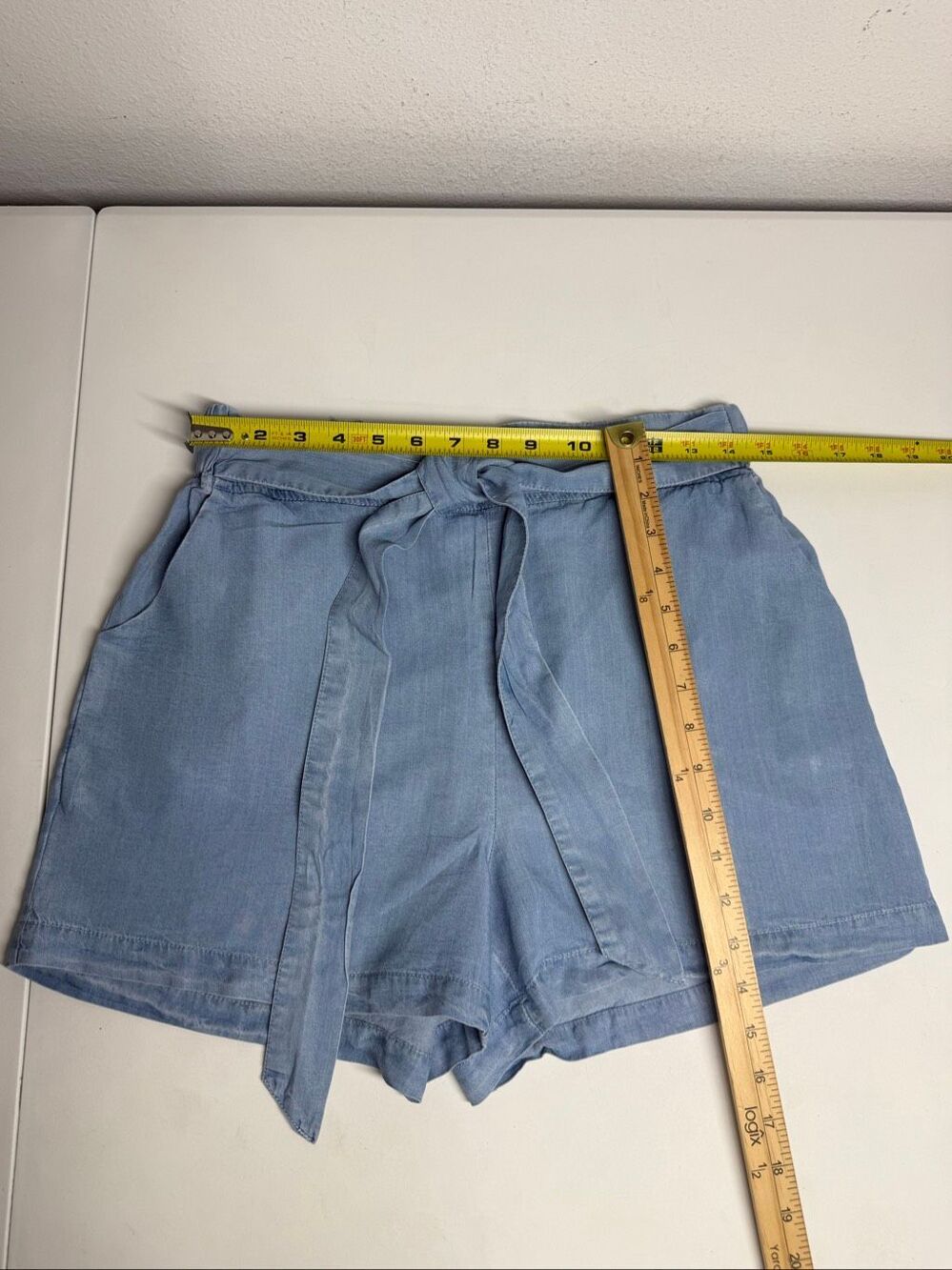 Thread & Supply Chambray Tie Waist Shorts Light Blue Junior Size Large - Picture 8 of 11